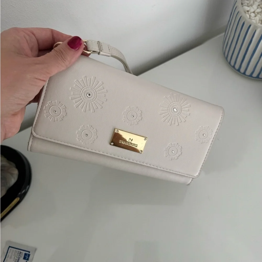 Swarovski Cream Wristlet Clutch with Gold Hardware